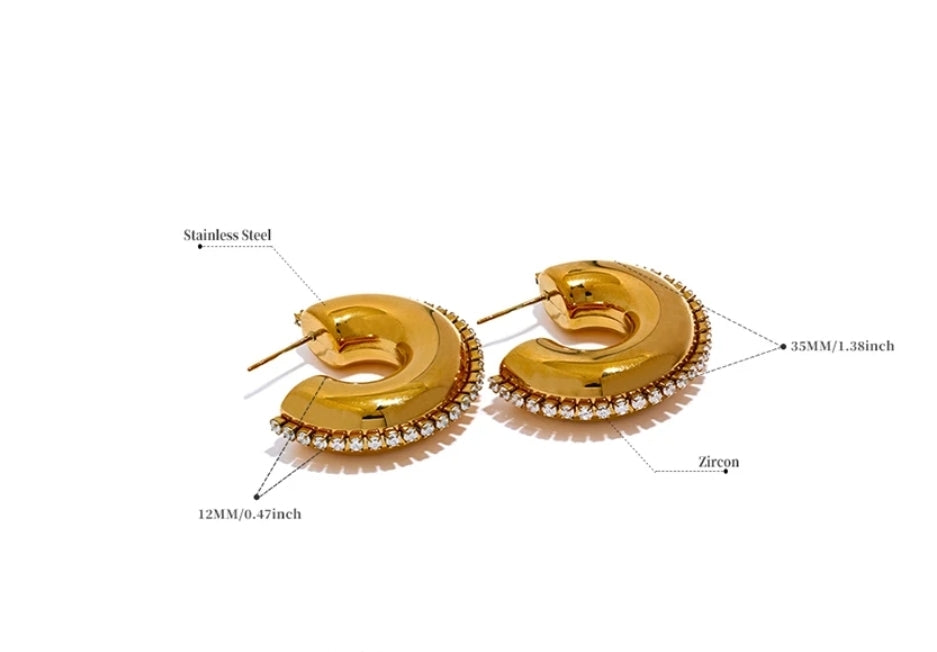 Chunky gold hoops con brillos