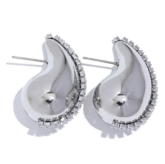 Gotas stud con brillos (silver)